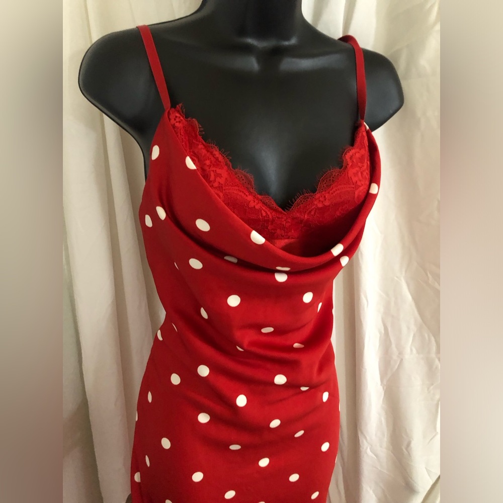 Jessica Simpson red white polka dot lace bra cowl neck maxi dress size medium - Picture 3 of 16